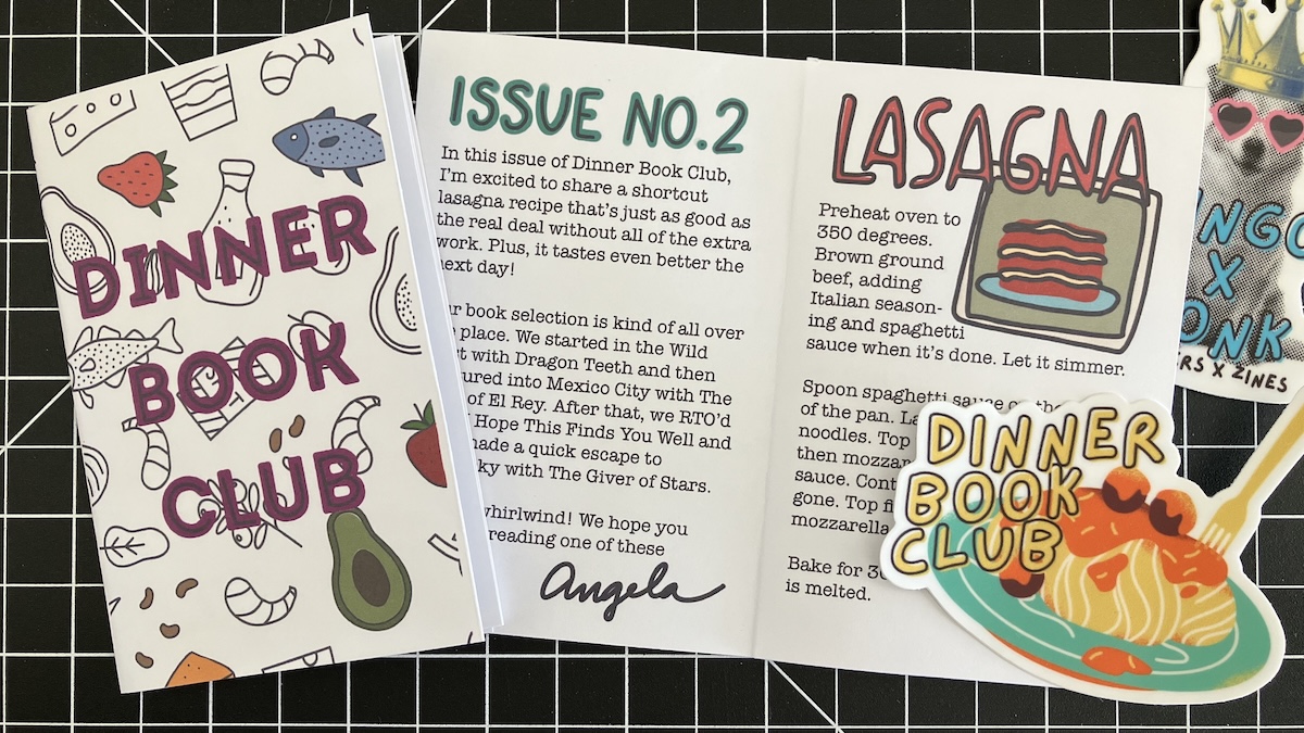 cover and first two pages of the dinner book club zine