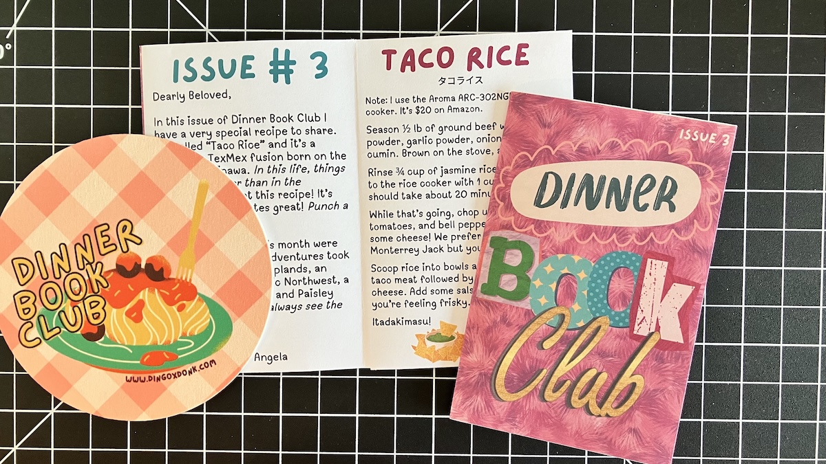 cover and first two pages of the dinner book club zine