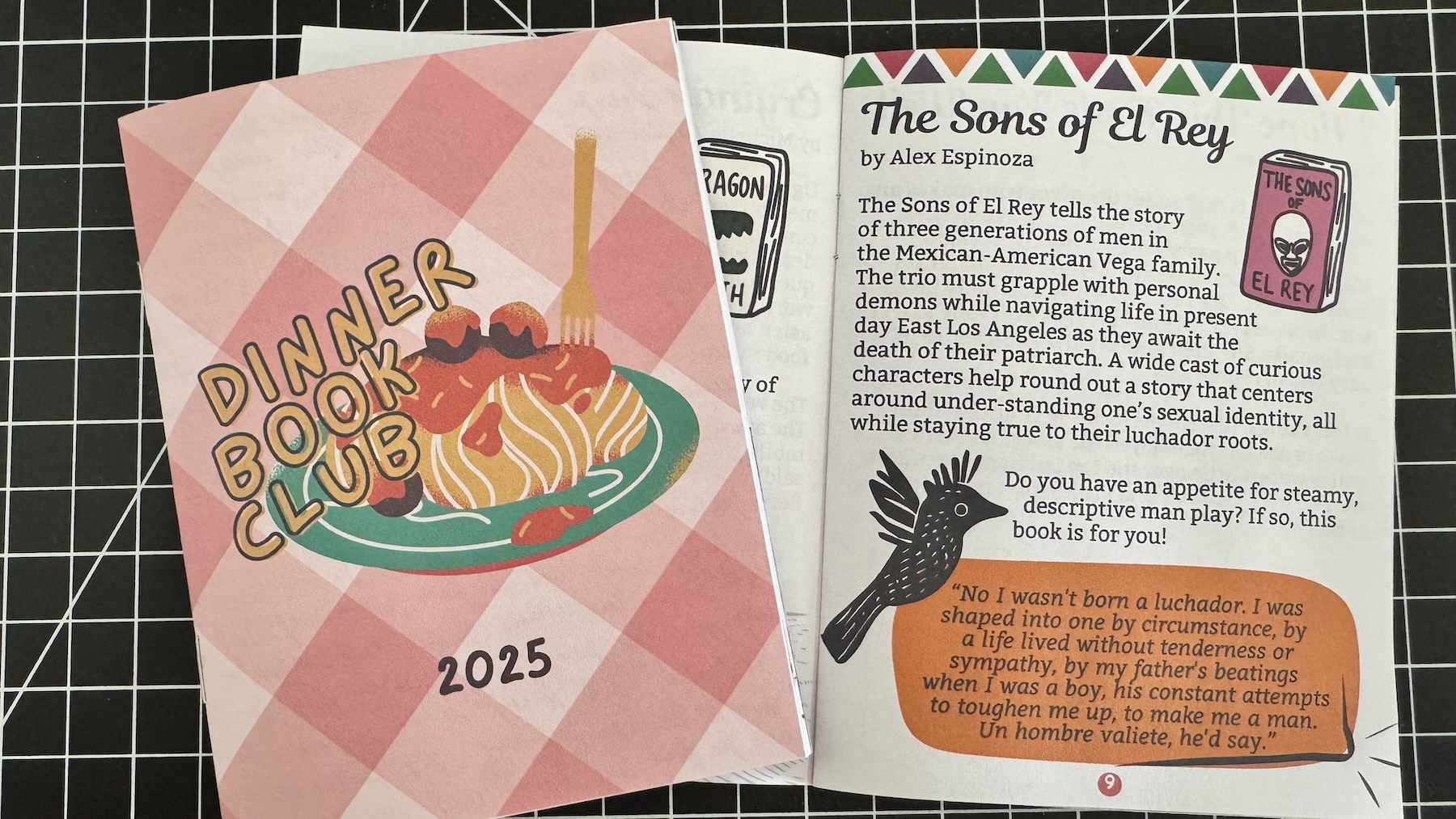cover and inside pages of the dinner book club zine
